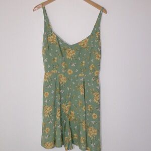Collectif Modcloth Sienna Floral Playsuit sage green yellow spaghetti strap UK14